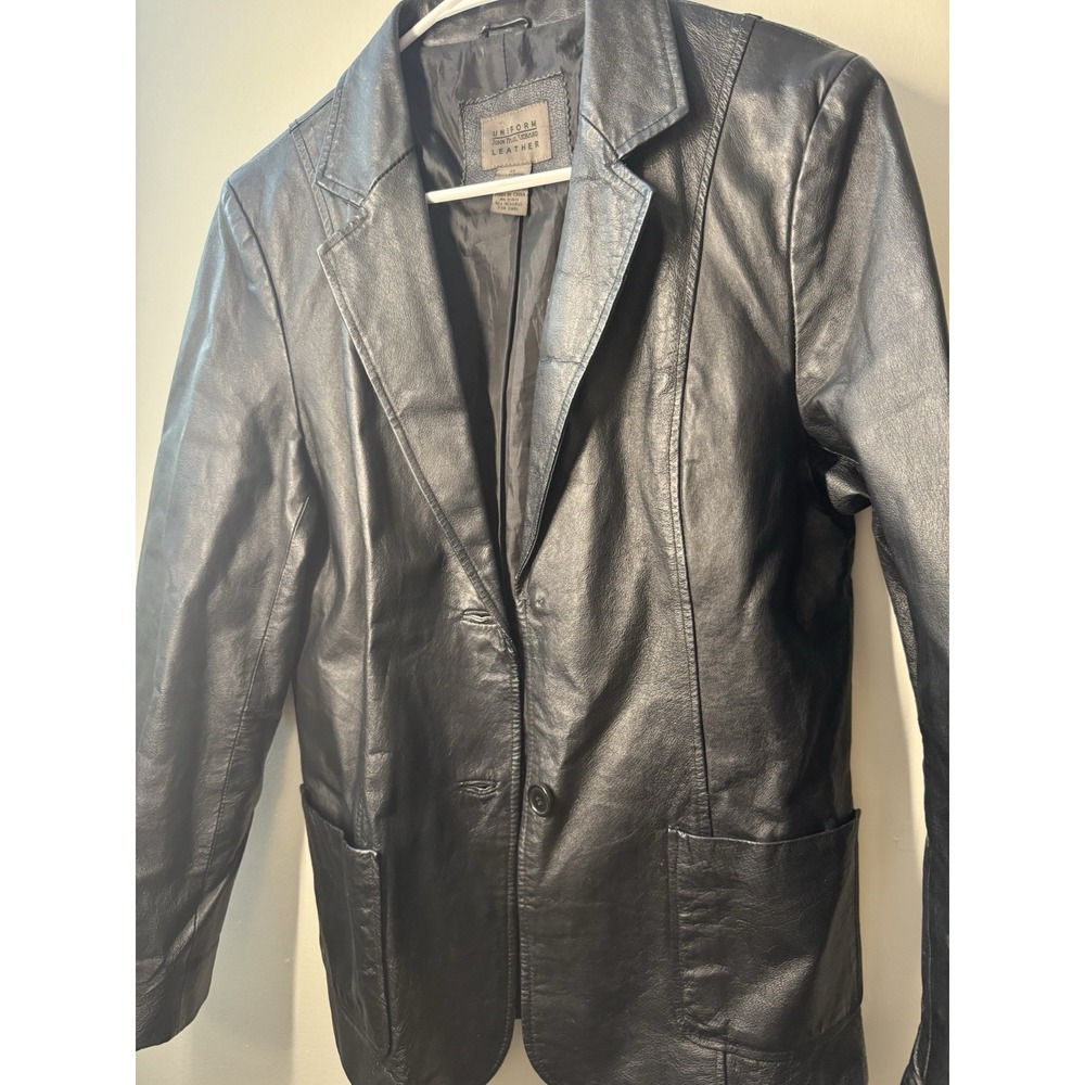 Vintage John Paul Richard Genuine Leather Blazer Jacket Women's Size 12 Black - Picture 4 of 5